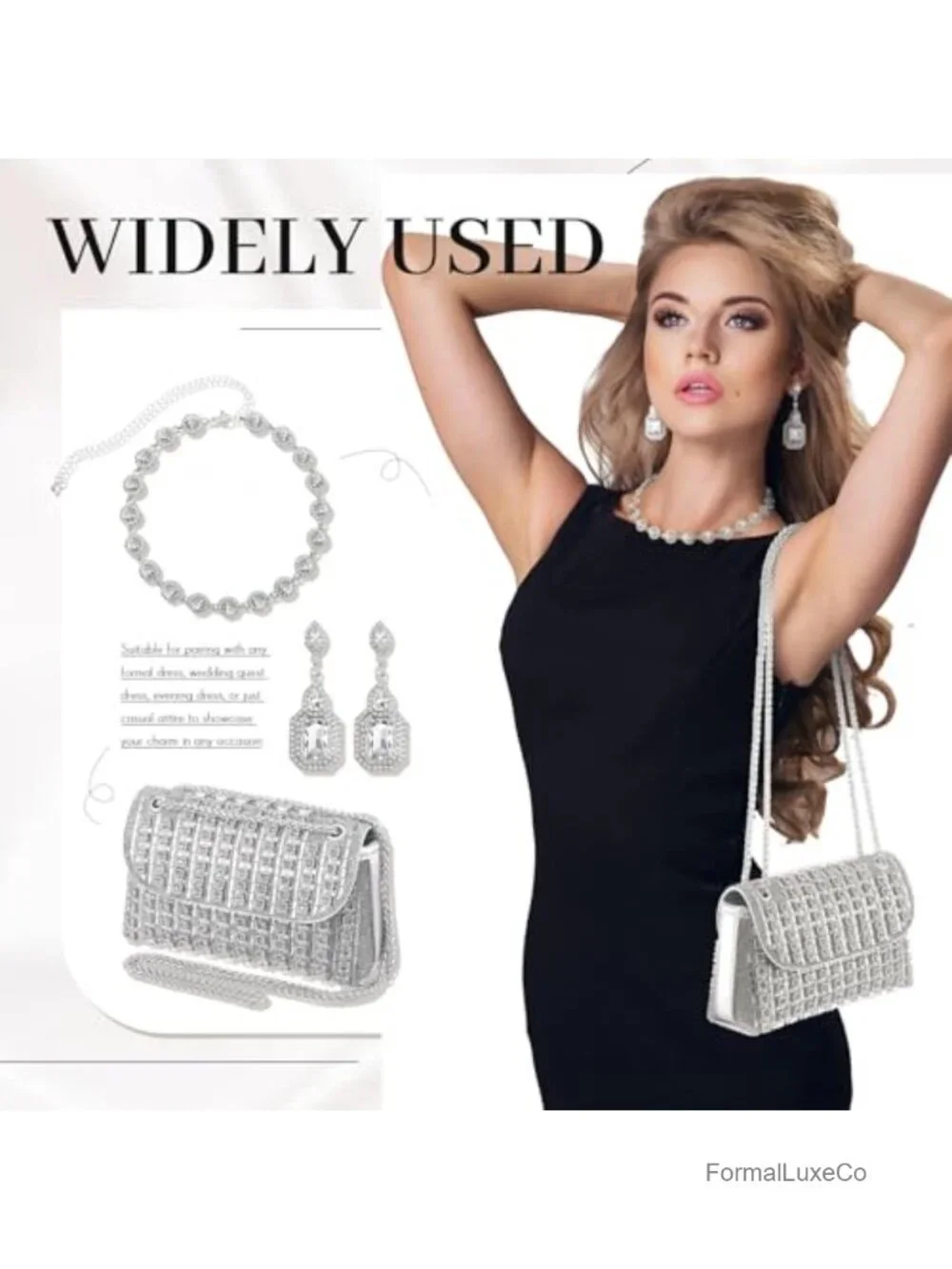 Rhinestone Clutch and Jewelry Set for Women Evening Wedding Formal